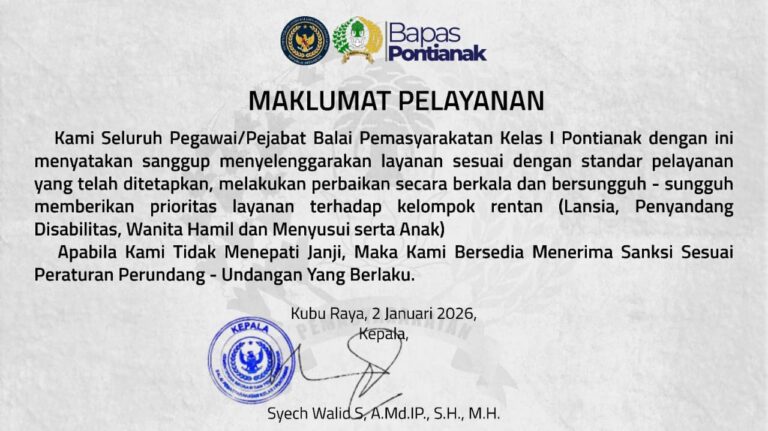 Maklumat Pelayanan Bapas Pontianak