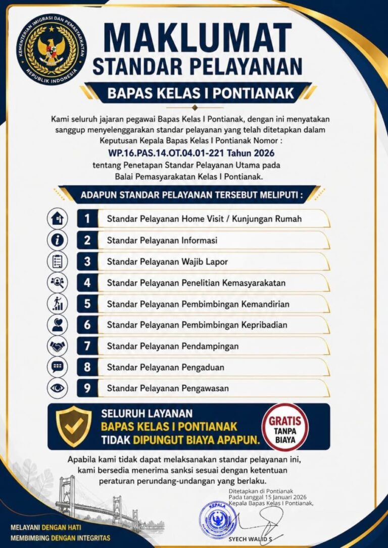 Maklumat Standar Pelayanan Bapas Kelas I Pontianak